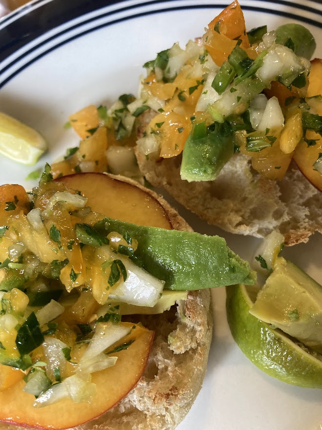 Avocado Peach Open Face English Muffin